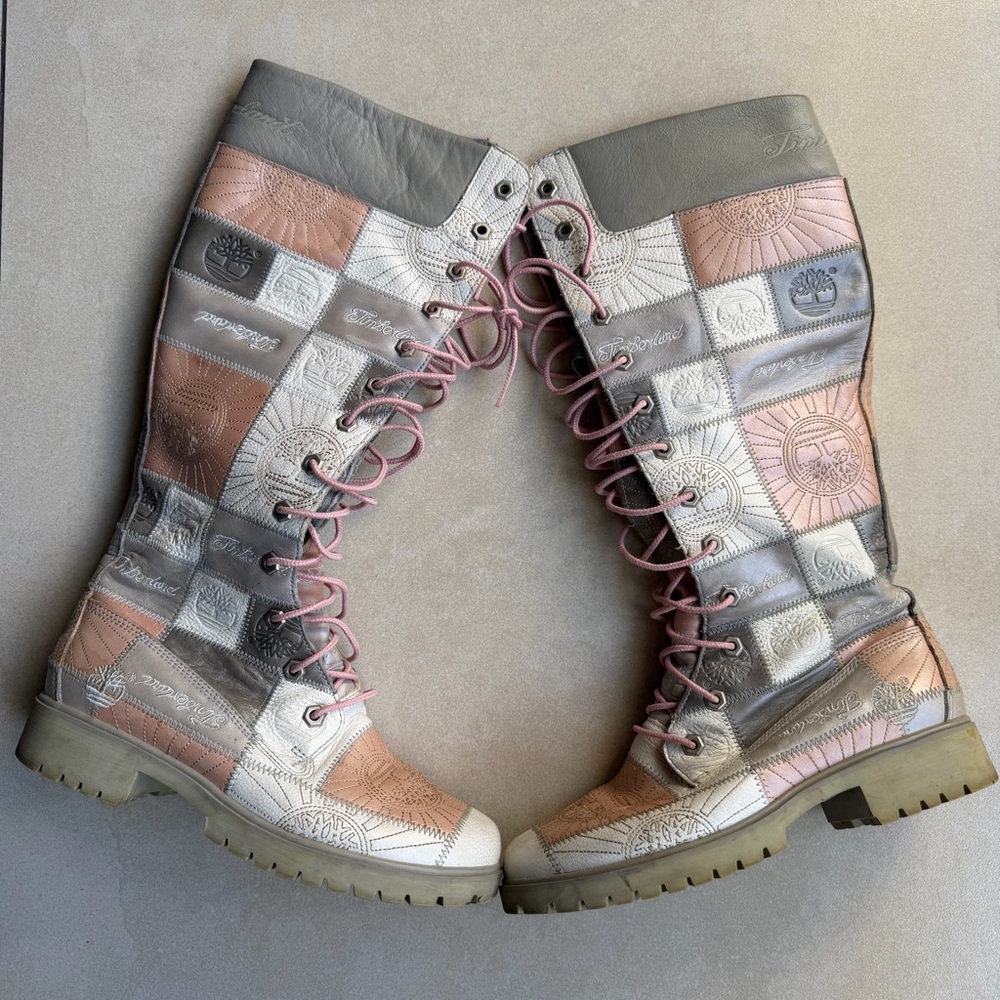 Rare Timberland Patchwork Knee High Boots Gray Pink White Women’s 6.5 Limited